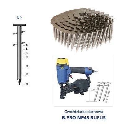 Gwóźdź NP16 papiak do gwoździarek dachowych NP 45 RUFUS B.PRO Gwóźdź NP16 papiak do gwoździarek dachowych NP 45 RUFUS B.PRO